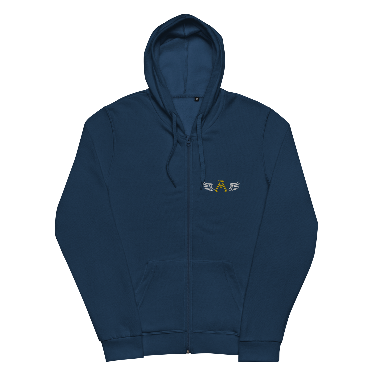 French Navy Blue Unisex Basic Zip Hoodie With Embroidered Classic MM Iconic Logo