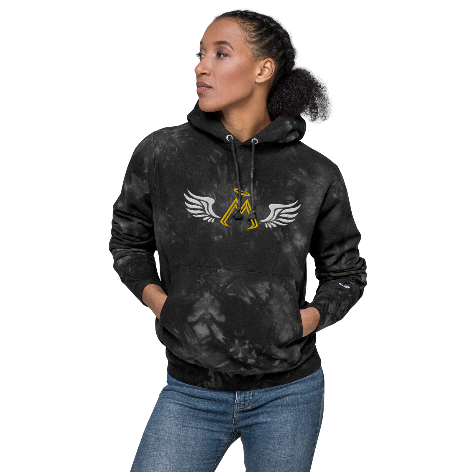 Black Unisex Champion Tie-Dye Hoodie With Embroidered Classic MM Iconic Logo