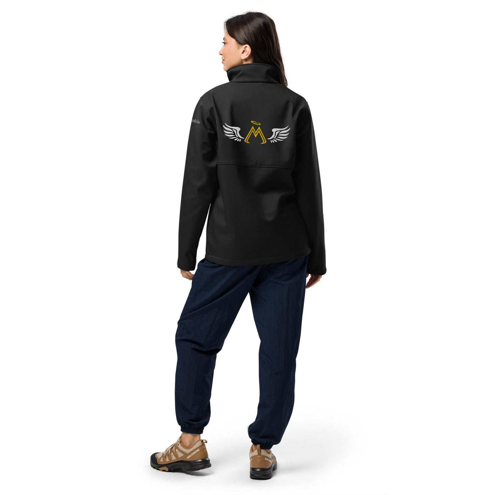 Black Unisex Columbia Soft Shell Jacket With Embroidered Classic MM Iconic Logo