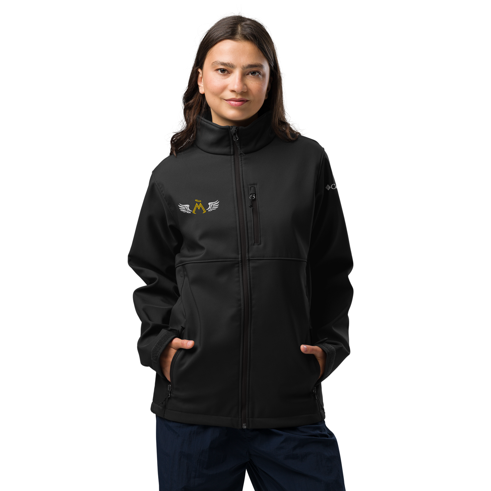 Black Unisex Columbia Soft Shell Jacket With Embroidered Classic MM Iconic Logo