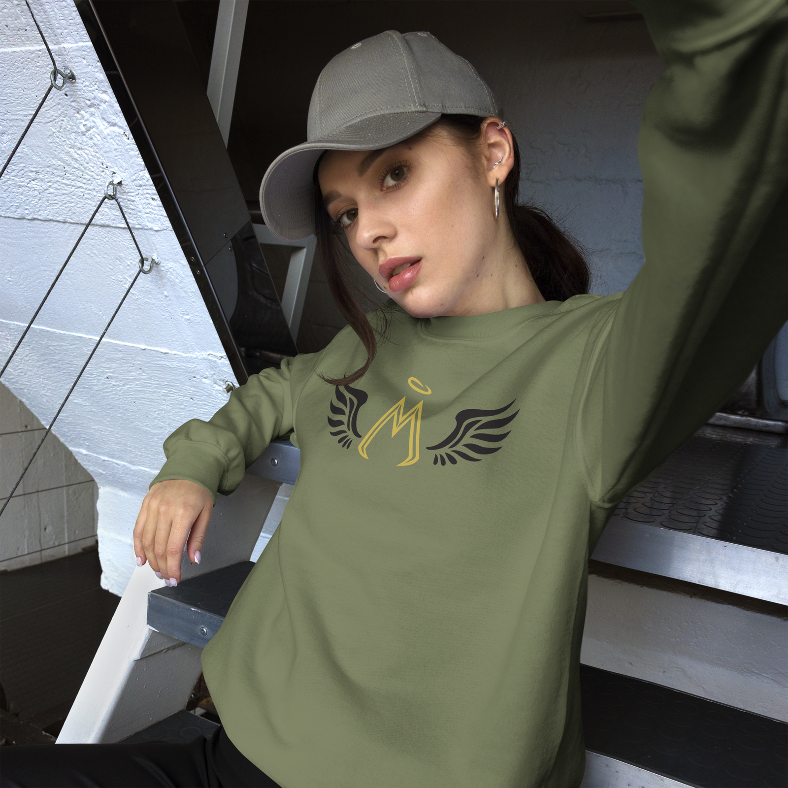 Army Green Unisex Sweatshirt With Gold-Black MM Iconic Logo