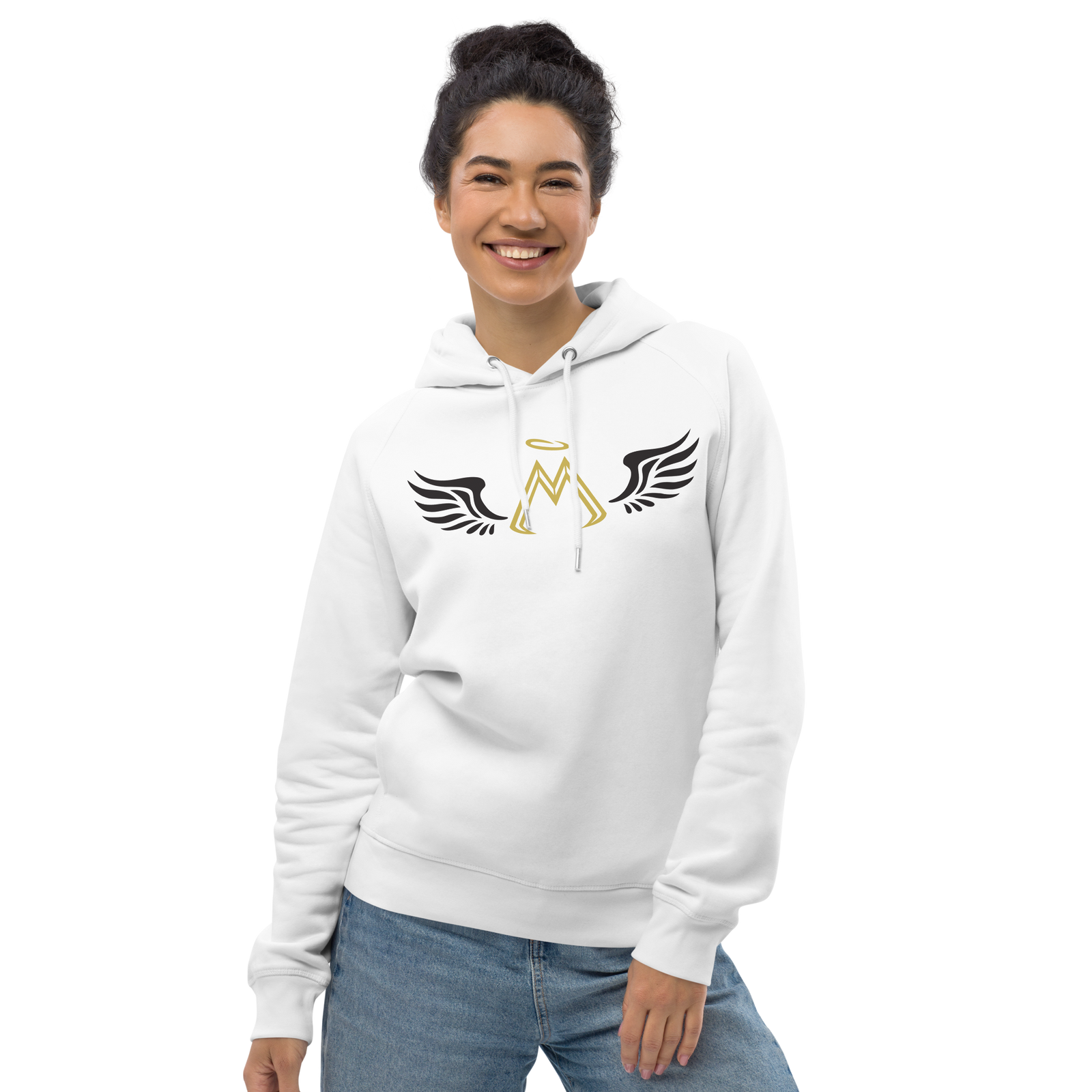 White Unisex Pullover Hoodie With Gold-Black MM Iconic Logo