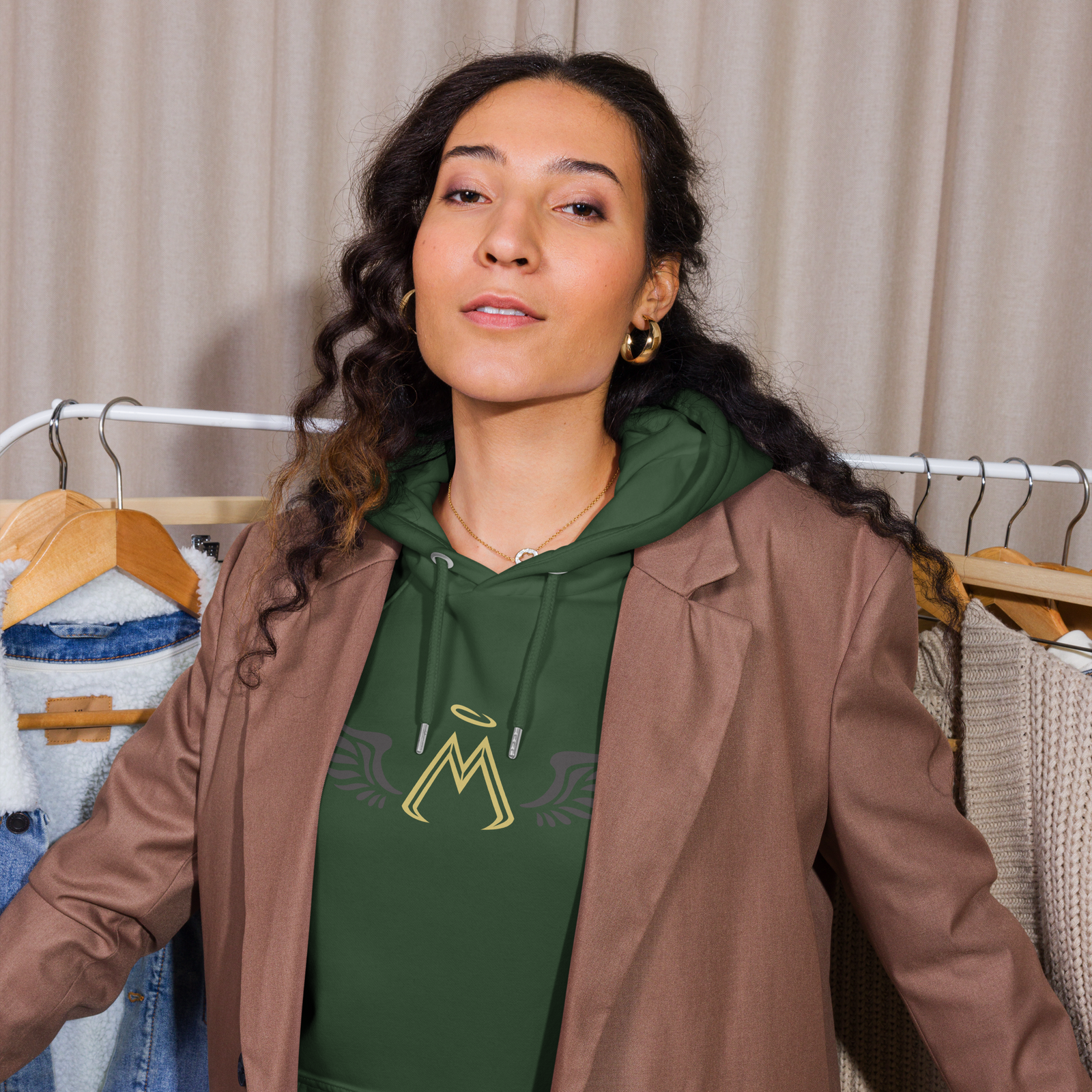 Forest Green Eco Raglan Hoodie With Gold-Black MM Iconic Logo