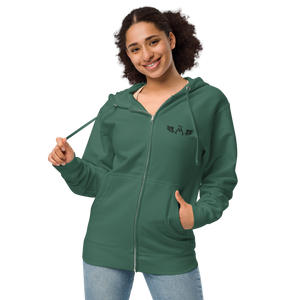 Forest Green Unisex Fleece Zip Up Hoodie With Embroidered Black MM Iconic Logo
