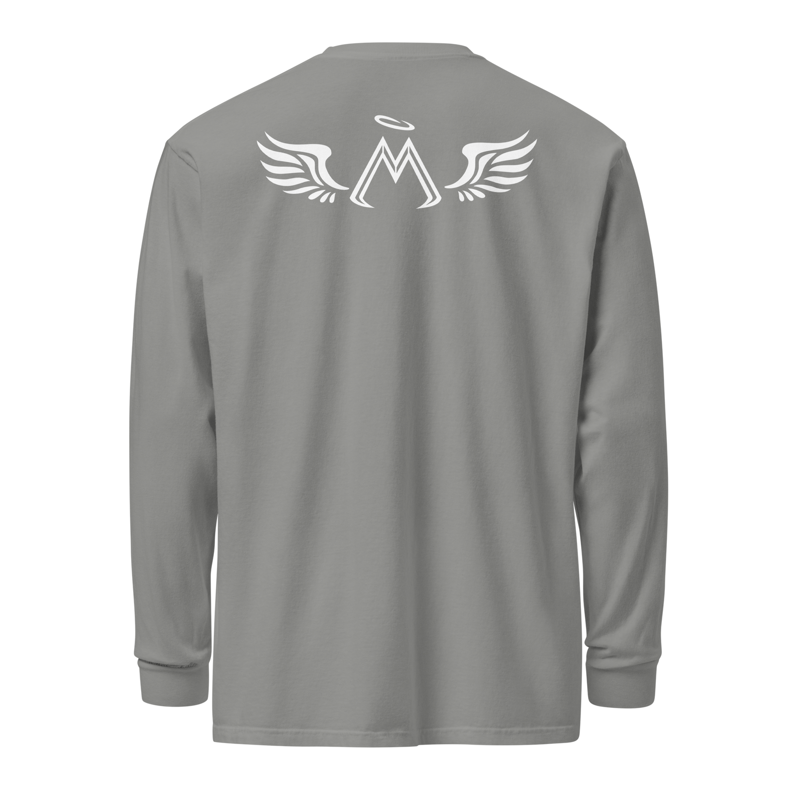 Grey Unisex Garment-Dyed Heavyweight Long-Sleeve Shirt With White MM Iconic Logo