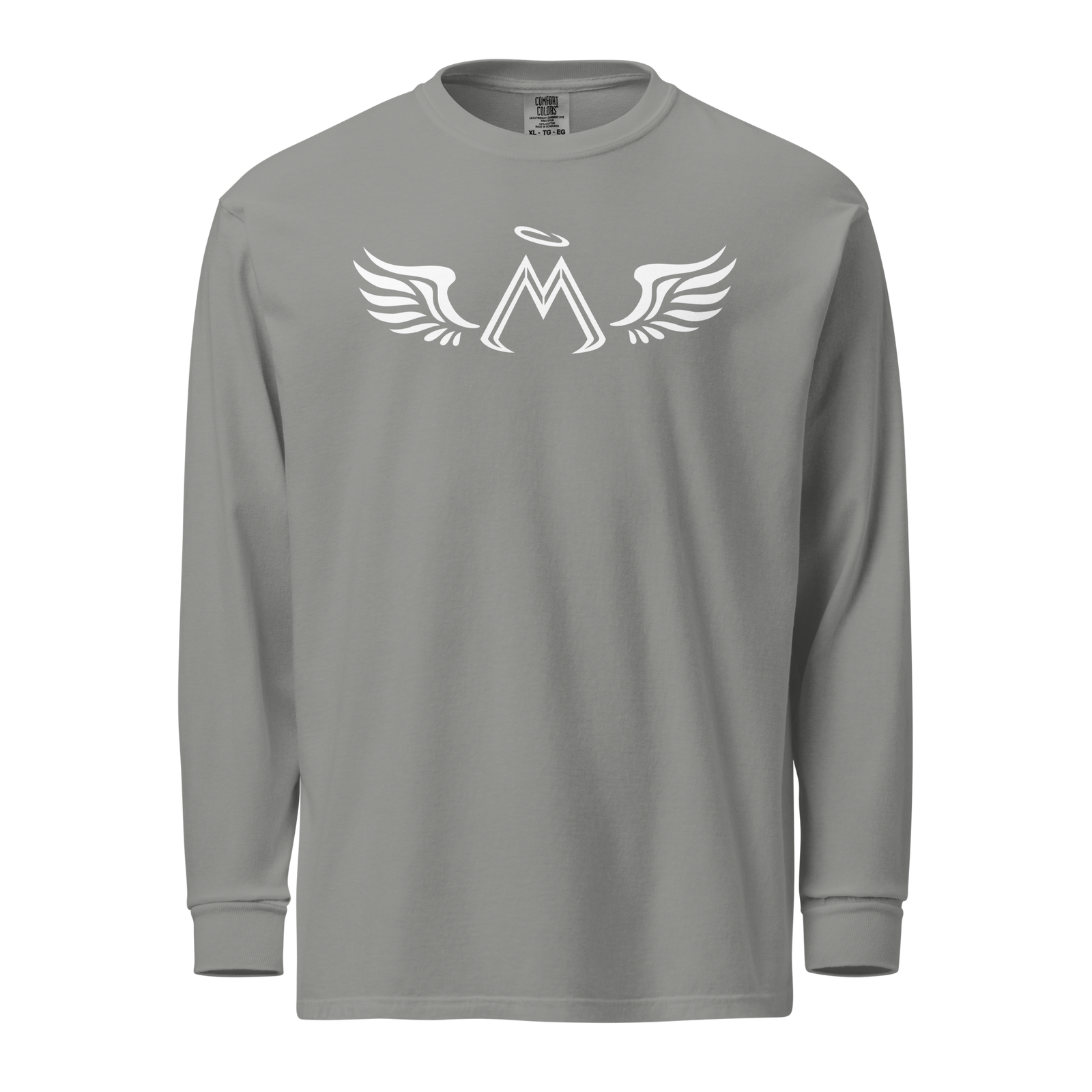 Grey Unisex Garment-Dyed Heavyweight Long-Sleeve Shirt With White MM Iconic Logo