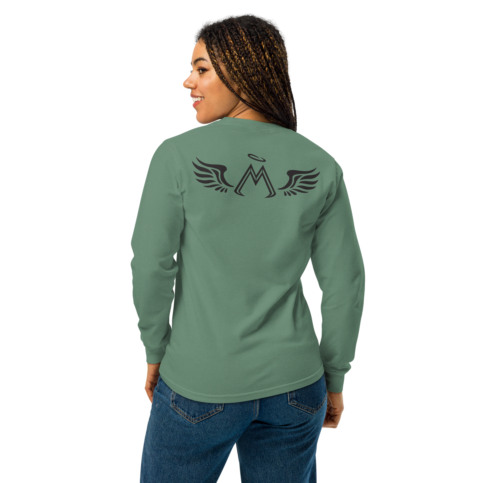 Light Green Unisex Garment-Dyed Heavyweight Long-Sleeve Shirt With Black MM Iconic Logo