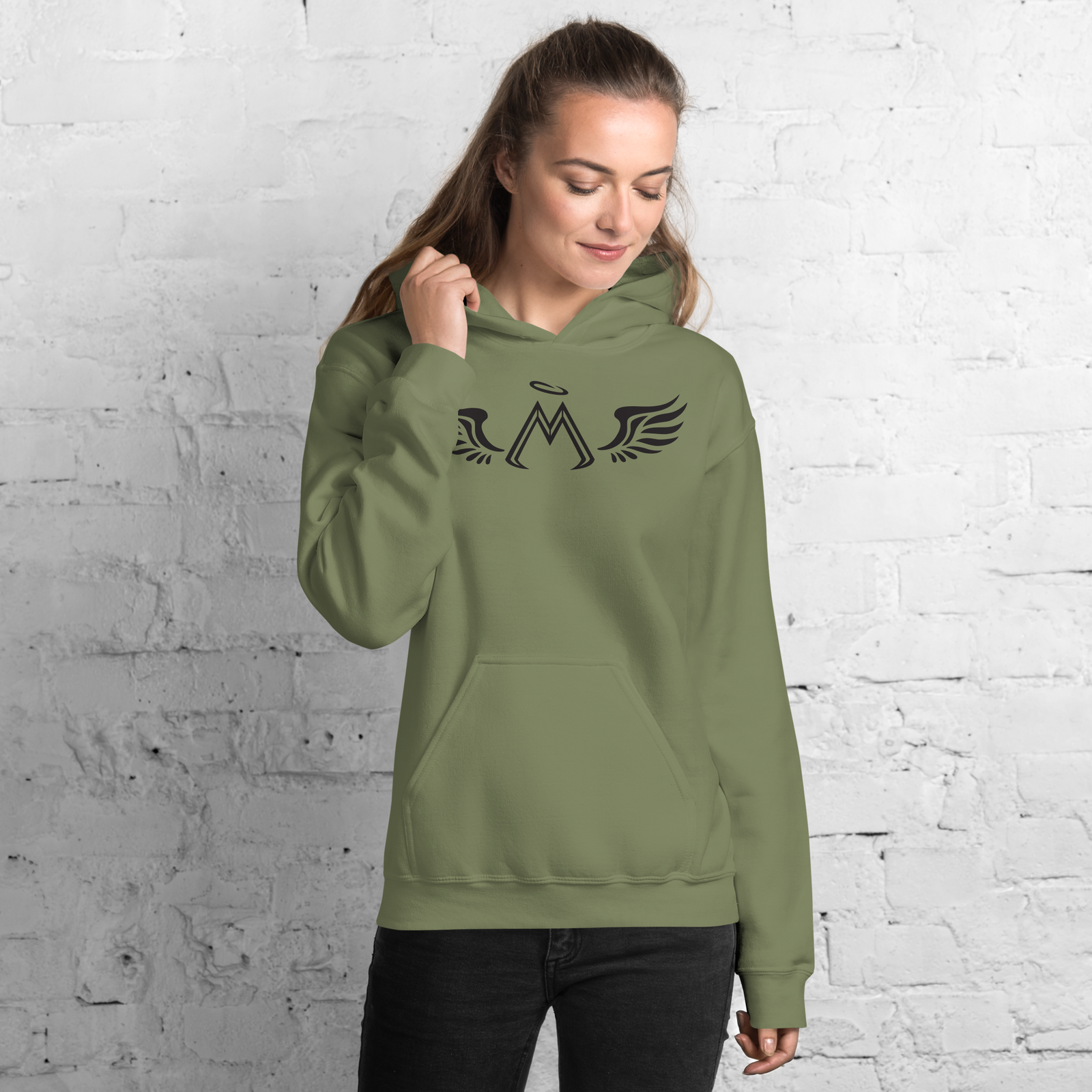 Army Green Hoodie With Black MM Iconic Logo