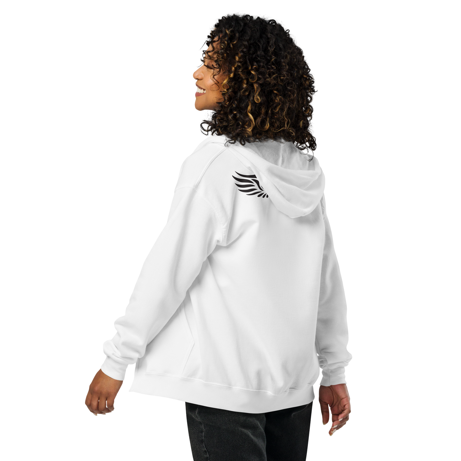 White Unisex Heavy Blend Zip Hoodie With Embroidered Black MM Iconic Logo