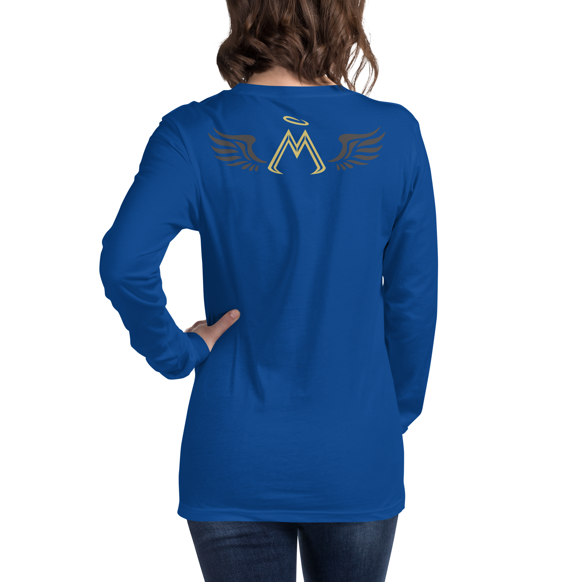 Blue Long Sleeve Tee With Gold-Black MM Iconic Logo