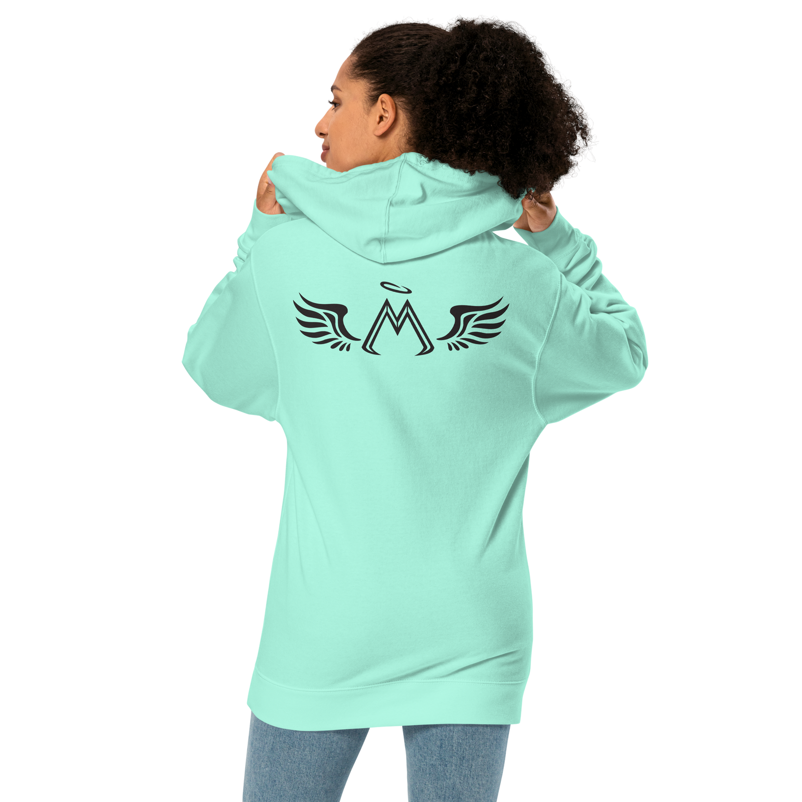 Mint Green Unisex Midweight Hoodie With Embroidered Black MM Iconic Logo