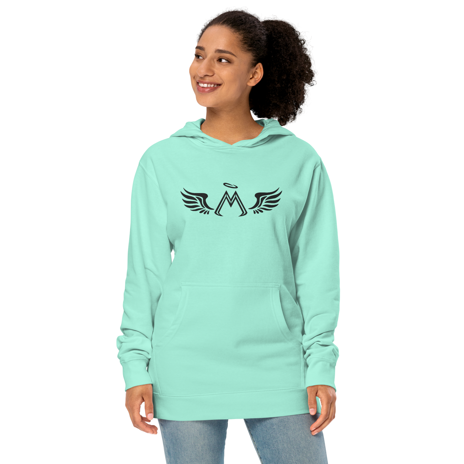Mint Green Unisex Midweight Hoodie With Embroidered Black MM Iconic Logo