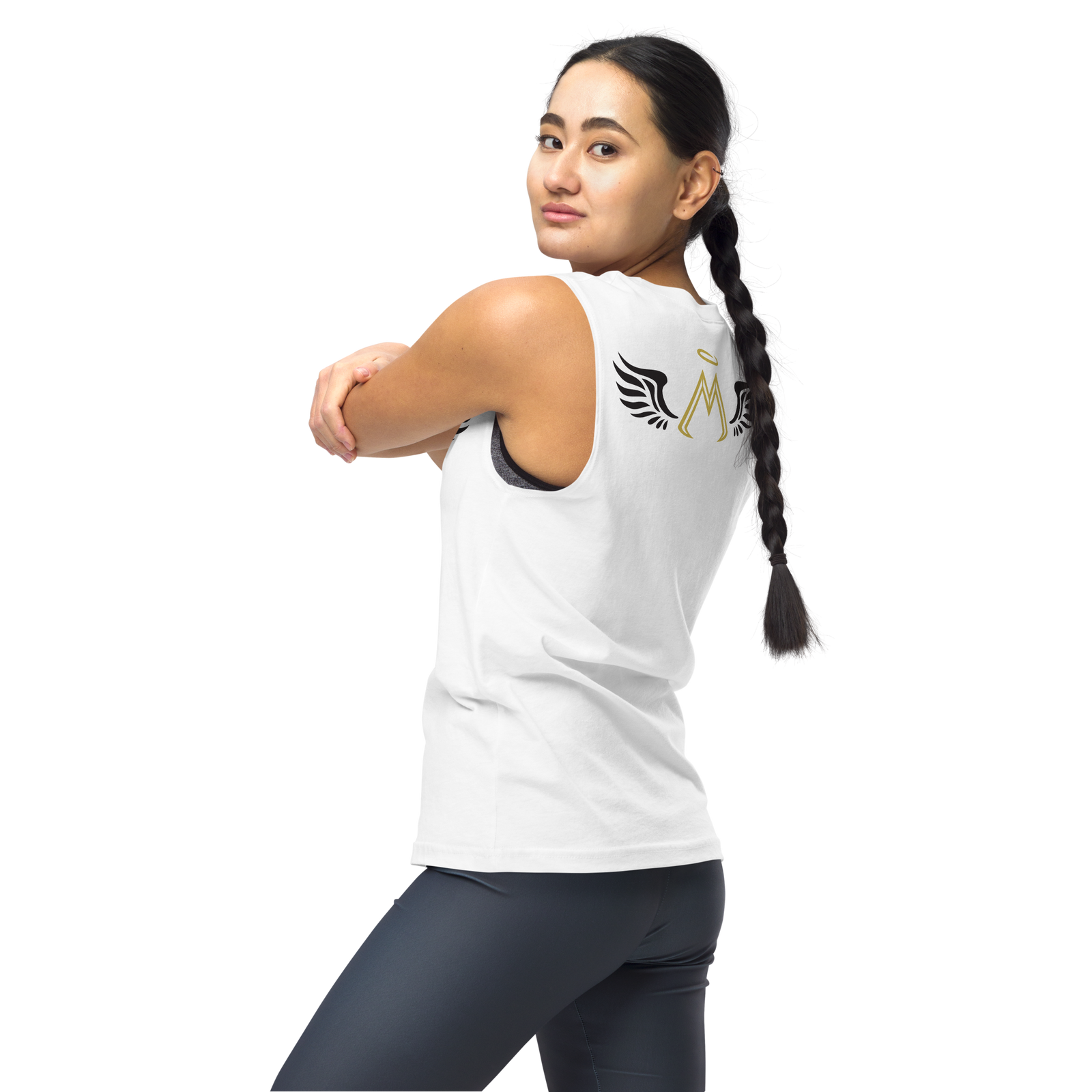 White Muscle Shirt With Gold-Black MM Iconic Logo