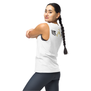 White Muscle Shirt With Gold-Black MM Iconic Logo