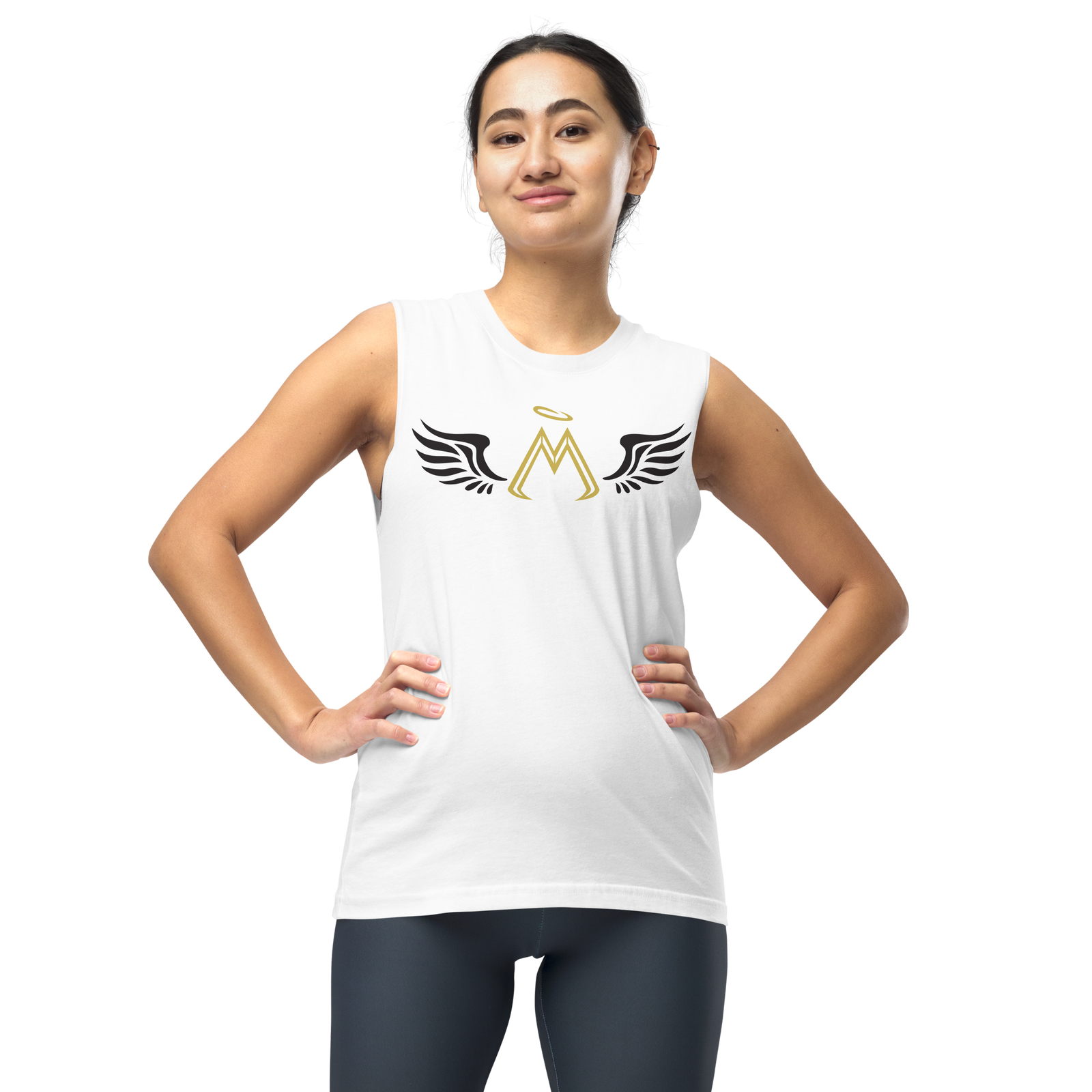 White Muscle Shirt With Gold-Black MM Iconic Logo