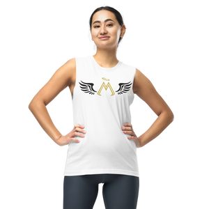 White Muscle Shirt With Gold-Black MM Iconic Logo