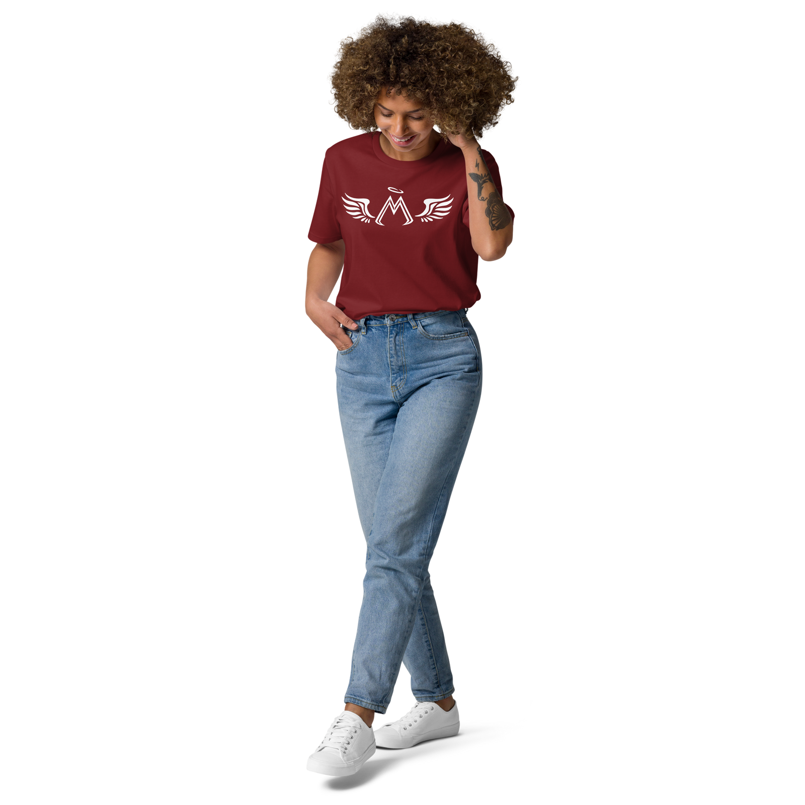 Burgundy Unisex Organic Cotton T-Shirt With White MM Iconic Logo