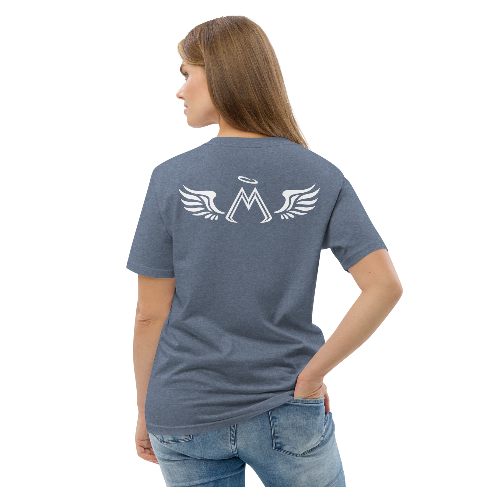Dark Heather Blue Unisex Organic Cotton T-Shirt With White MM Iconic Logo