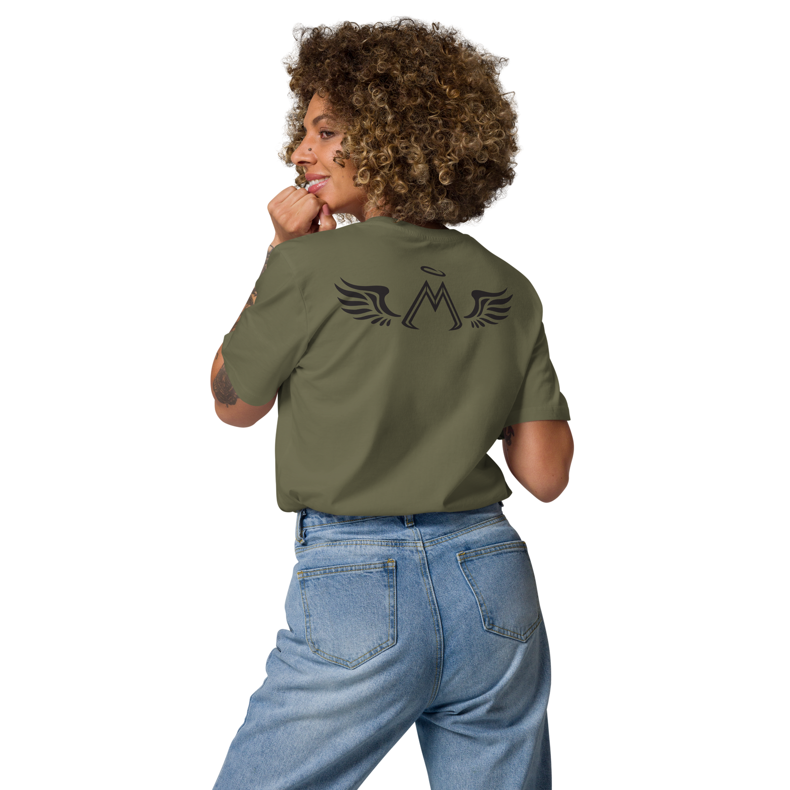 Army Green Organic Cotton T-Shirt With Black MM Iconic Logo