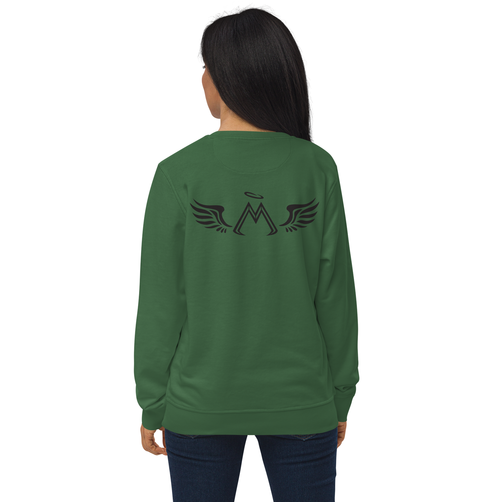 Bottle Green Unisex Organic Sweatshirt With Embroidered Black MM Iconic Logo