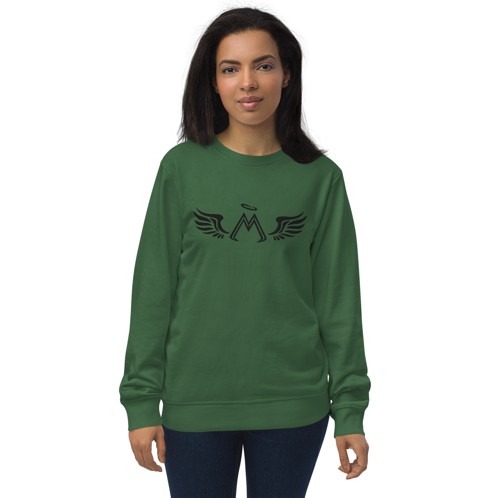 Bottle Green Unisex Organic Sweatshirt With Embroidered Black MM Iconic Logo