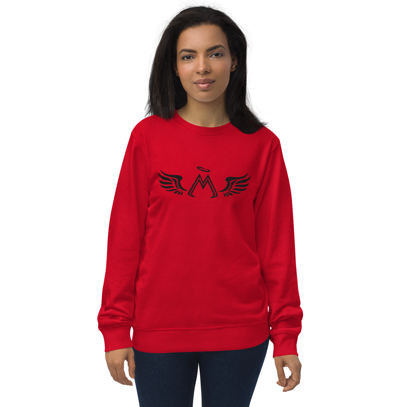 Red Unisex Organic Sweatshirt With Embroidered Black MM Iconic Logo