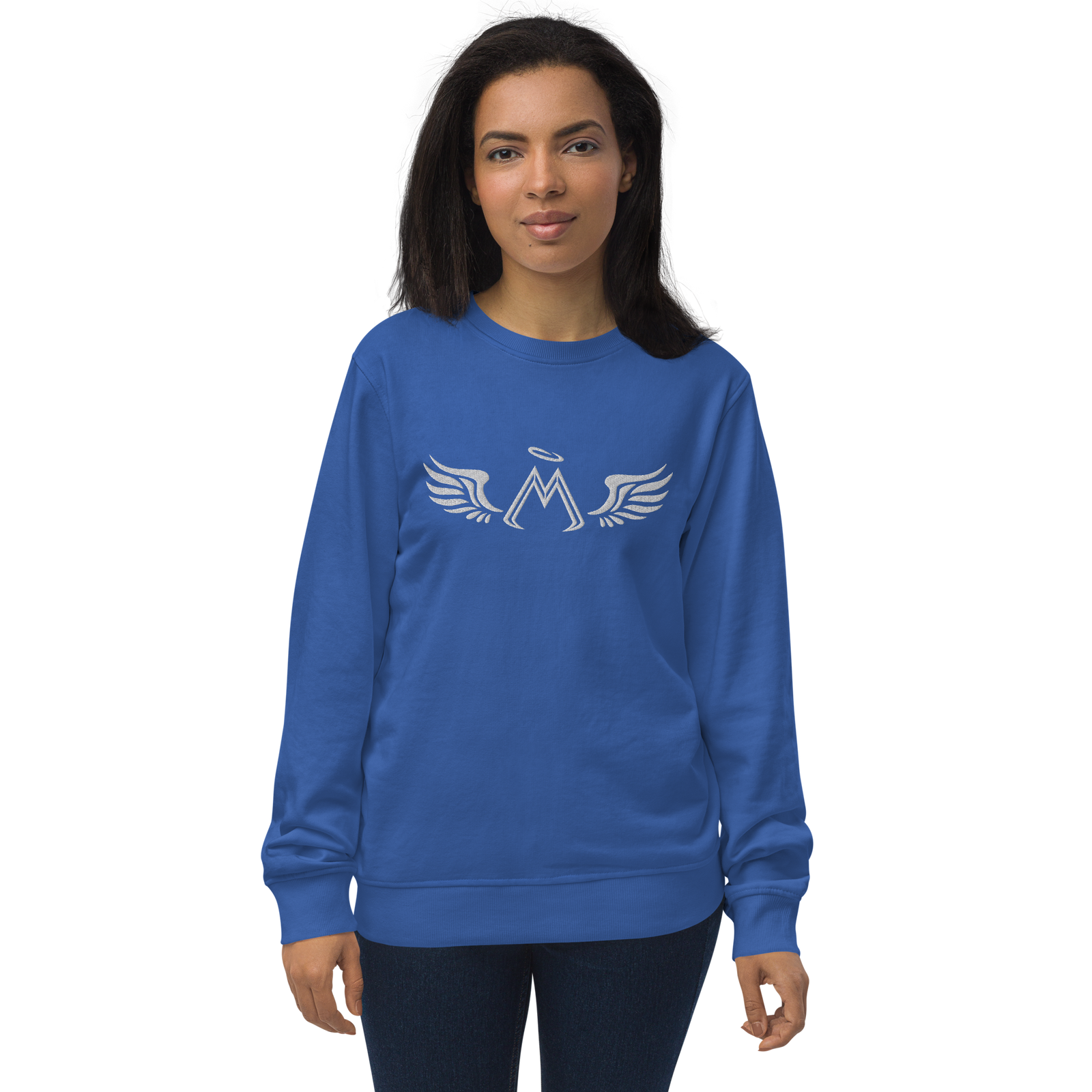 Royal Blue Unisex Organic Sweatshirt With Embroidered White MM Iconic Logo