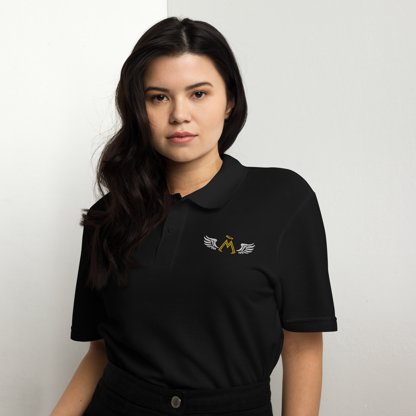 Black Unisex Pique Polo Shirt With Embroidered Classic MM Iconic Logo