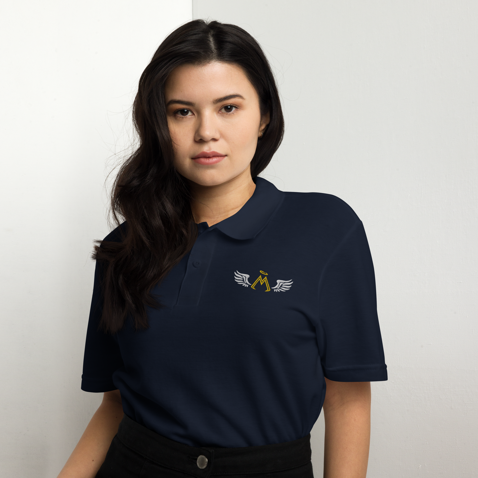 Navy Blue Unisex Pique Polo Shirt With Embroidered Classic MM Iconic Logo