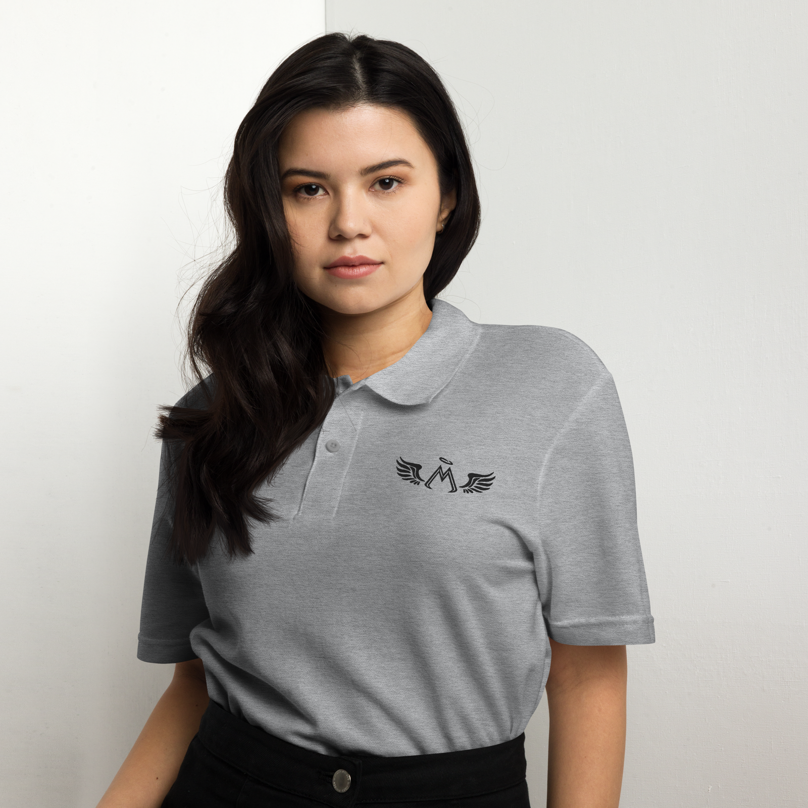 Sport Grey Unisex Pique Polo Shirt With Embroidered Black MM Iconic Logo