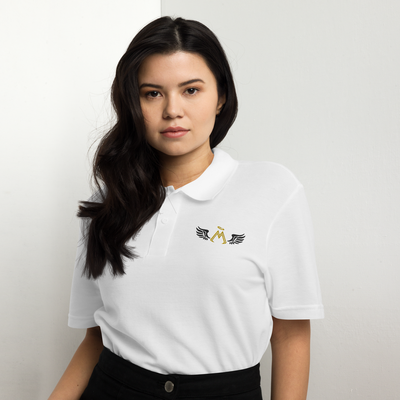 White Unisex Pique Polo Shirt With Embroidered Gold-Black MM Iconic Logo