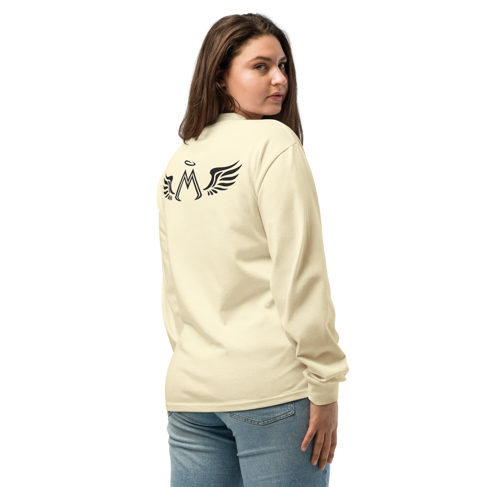 Butter Color Unisex Premium Heavyweight Long Sleeve Shirt With Embroidered Black MM Iconic Logo