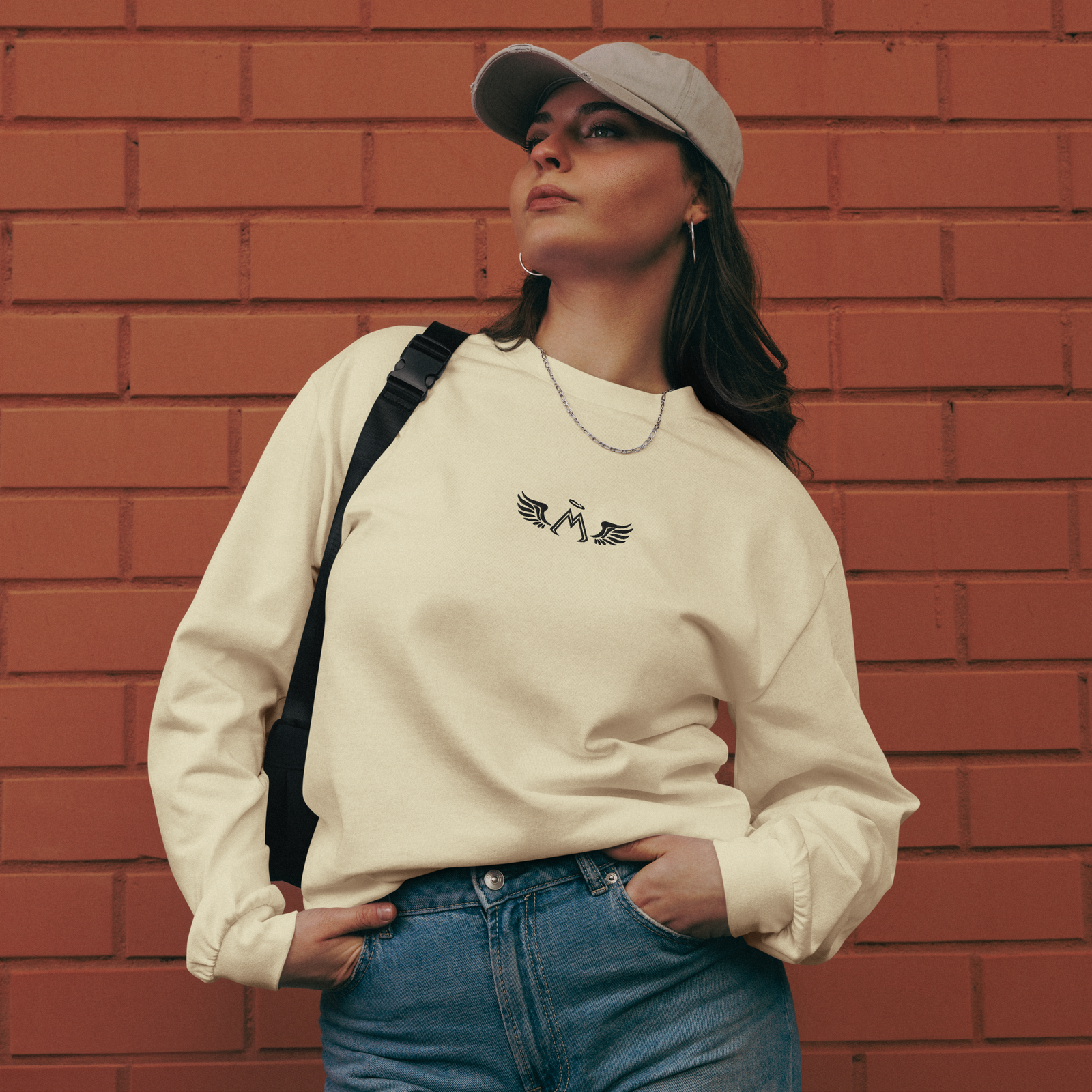 Butter Color Unisex Premium Heavyweight Long Sleeve Shirt With Embroidered Black MM Iconic Logo