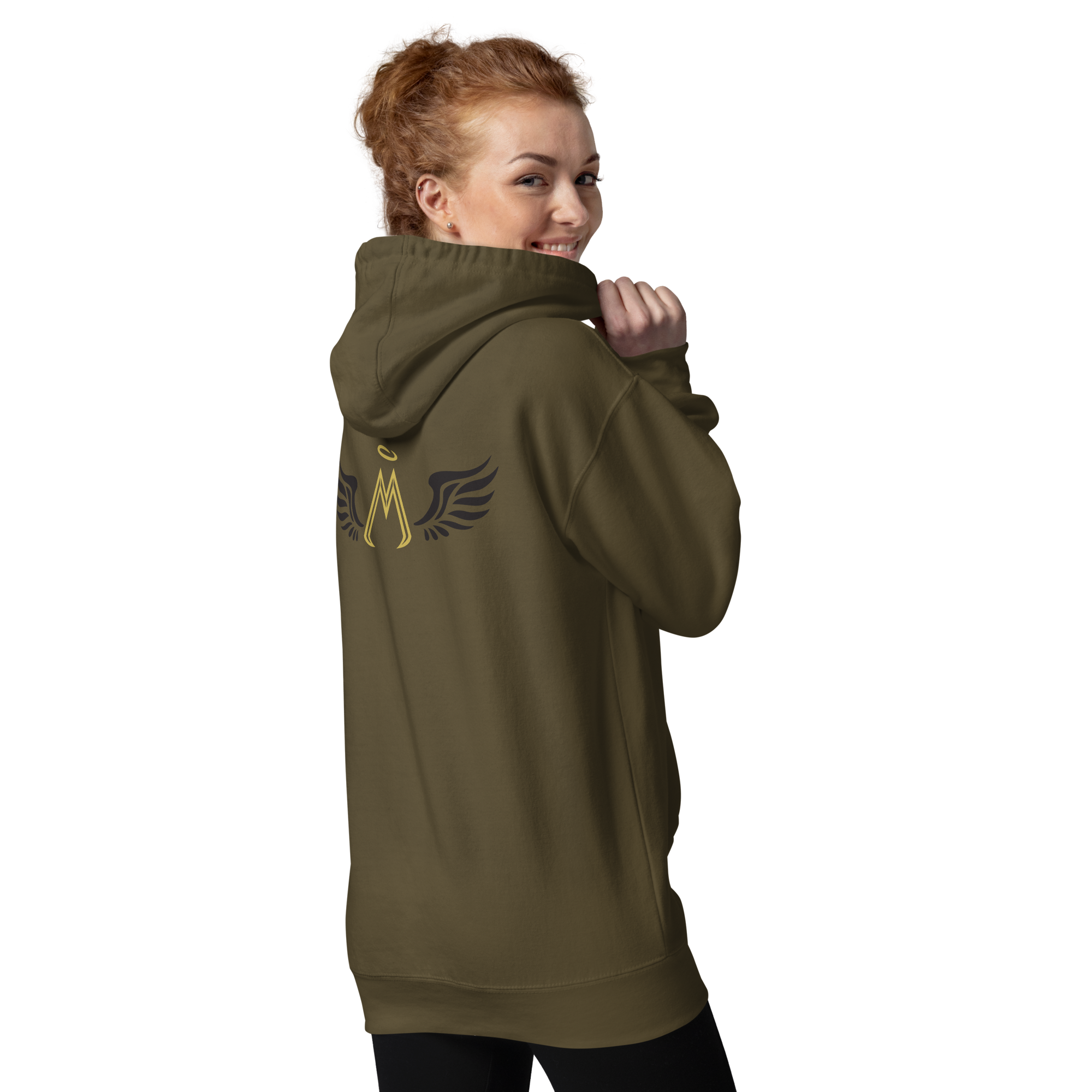Military Green Unisex Hoodie With Embroidered Gold-Black MM Iconic Logo