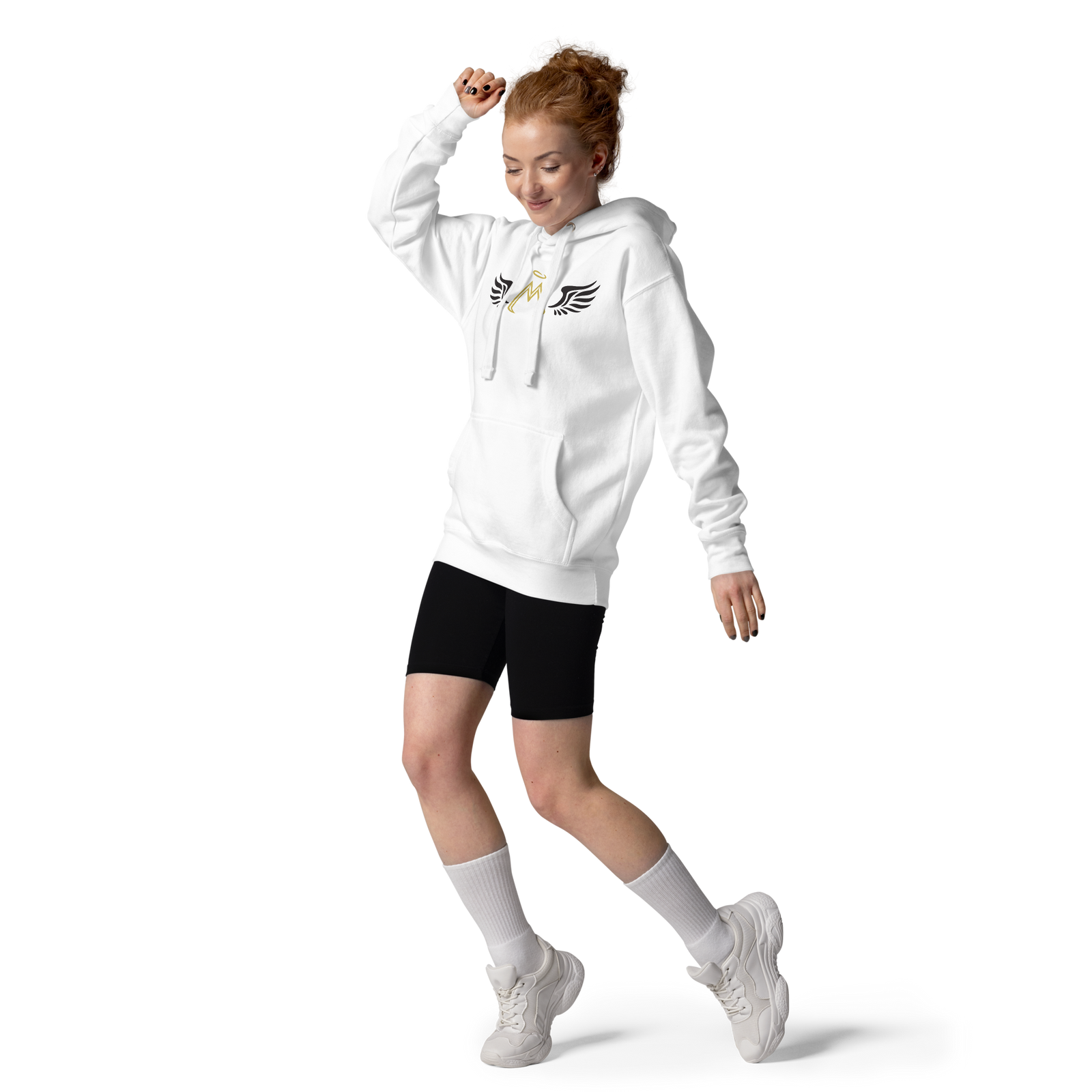 White Unisex Hoodie With Gold-Black MM Iconic Logo