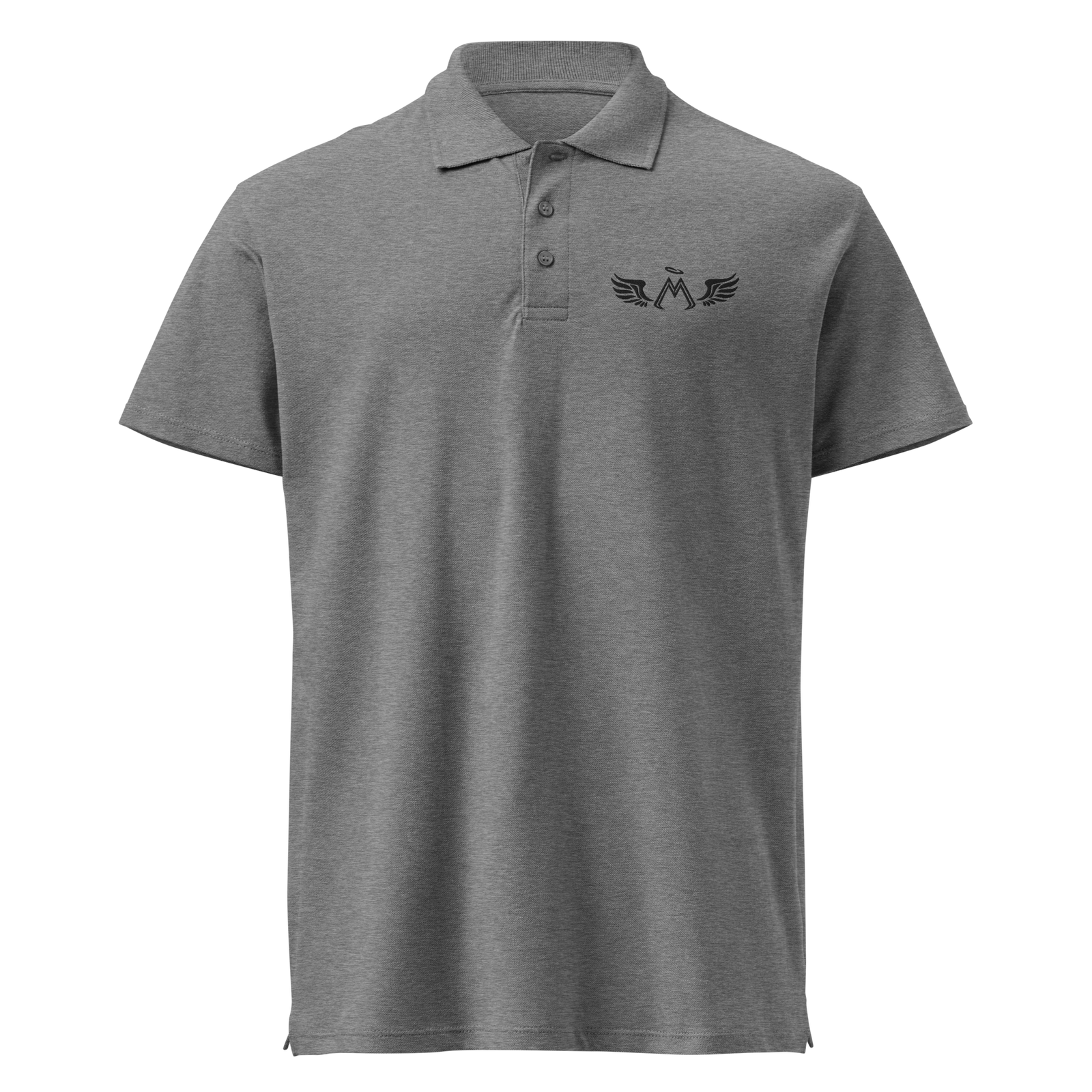 Grey Melange Premium Unisex Pique Polo Shirt With Embroidered Black MM Iconic Logo