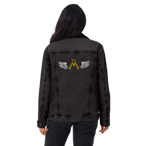 Black Denim Unisex Sherpa Jacket With Embroidered Classic MM Iconic Logo