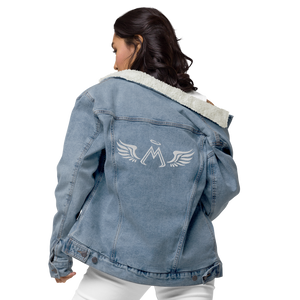 Light Blue Denim Unisex Sherpa Jacket With Embroidered White MM Iconic Logo