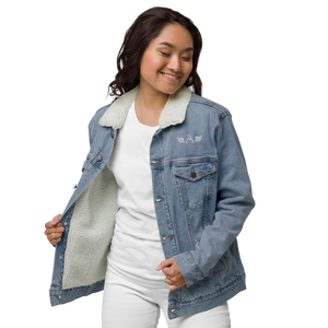 Light Blue Denim Unisex Sherpa Jacket With Embroidered White MM Iconic Logo