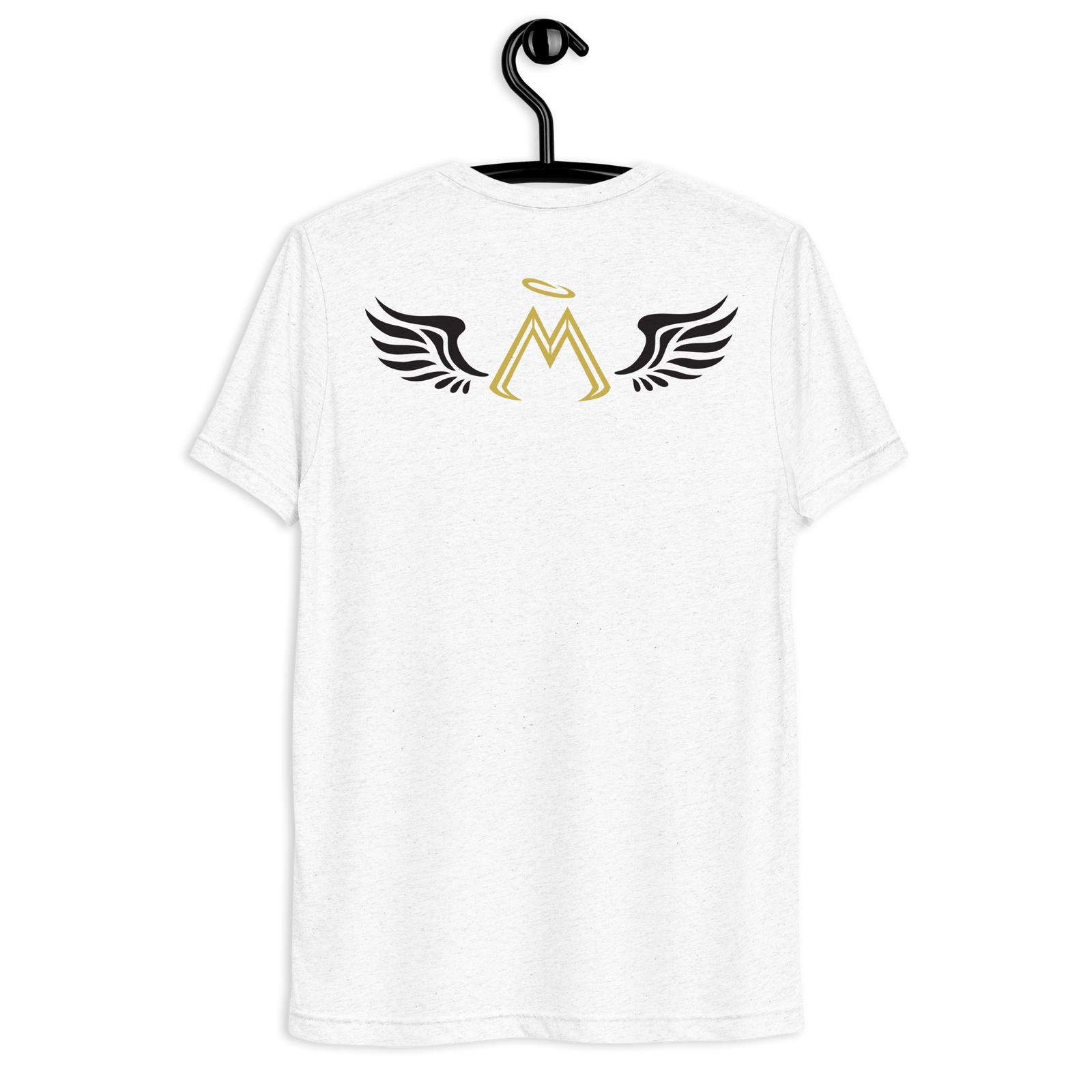 White Unisex Tri-Blend Short Sleeve T-Shirt With Embroidered Gold-Black MM Iconic Logo