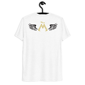 White Unisex Tri-Blend Short Sleeve T-Shirt With Embroidered Gold-Black MM Iconic Logo