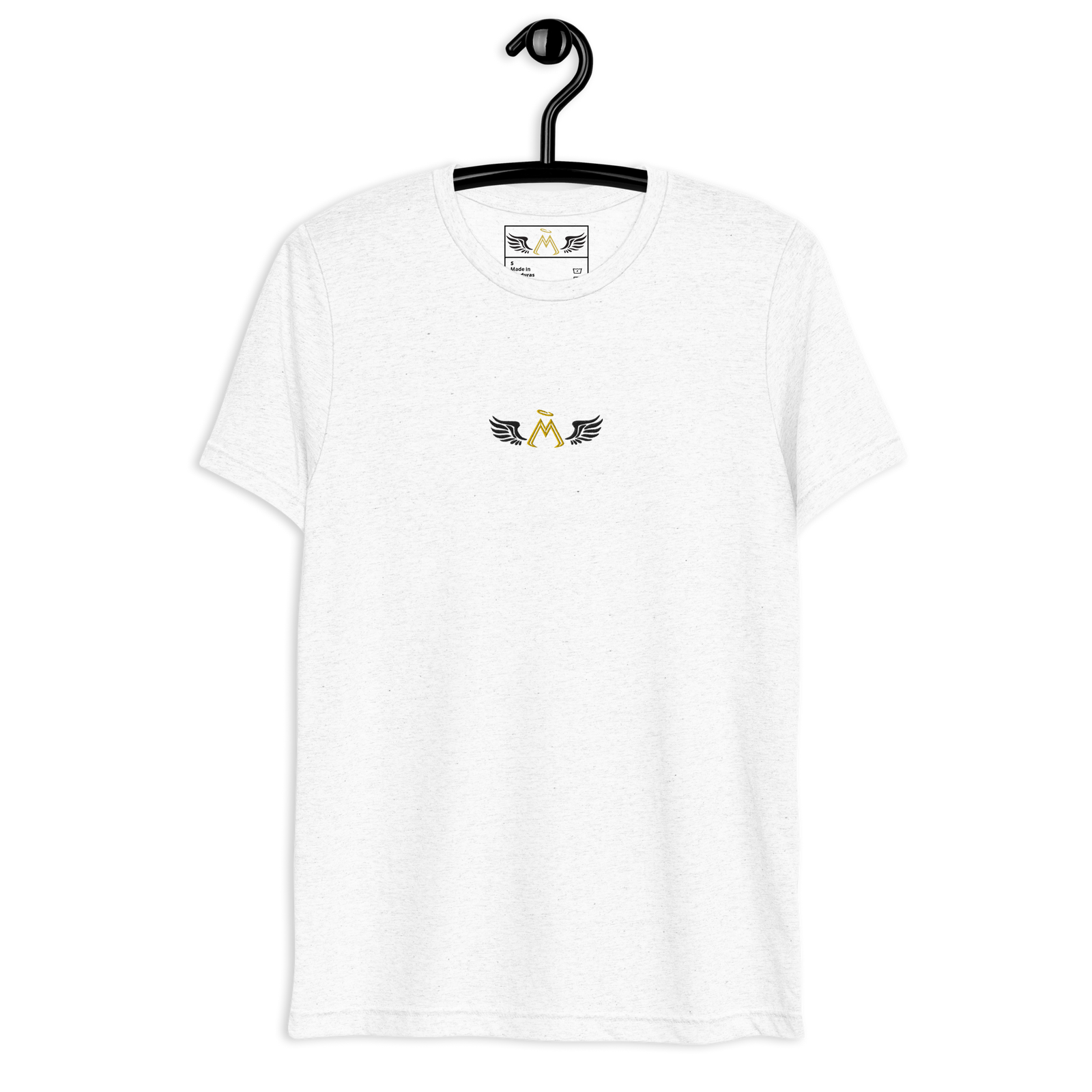 White Unisex Tri-Blend Short Sleeve T-Shirt With Embroidered Gold-Black MM Iconic Logo