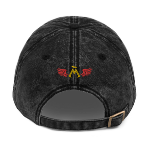 Black Vintage Cotton Dad Hat With Embroidered Gold-Red MM Iconic Logo