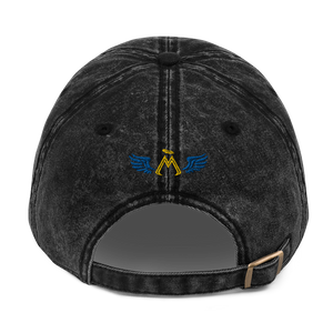 Black Vintage Cotton Dad Hat With Embroidered Gold-Blue MM Iconic Logo