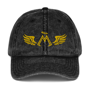 Black Vintage Cotton Dad Hat With Embroidered Gold MM Iconic Logo
