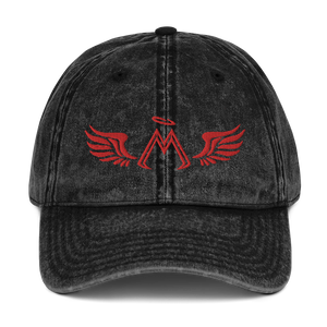 Black Vintage Cotton Dad Hat With Embroidered Red MM Iconic Logo