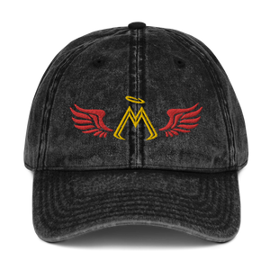 Black Vintage Cotton Dad Hat With Embroidered Gold-Red MM Iconic Logo