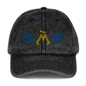 Black Vintage Cotton Dad Hat With Embroidered Gold-Blue MM Iconic Logo