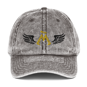Charcoal Grey Vintage Cotton Dad Hat With Embroidered Gold-Black MM Iconic Logo