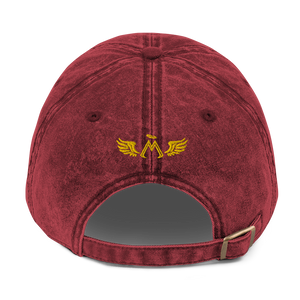 Maroon Vintage Cotton Dad Hat With Embroidered Gold MM Iconic Logo